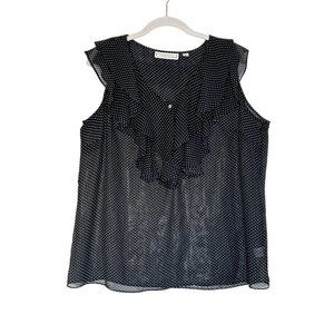 George Simonton Women's Sleeveless Polka Dot Ruffle Blouse in Black/White - Sz L